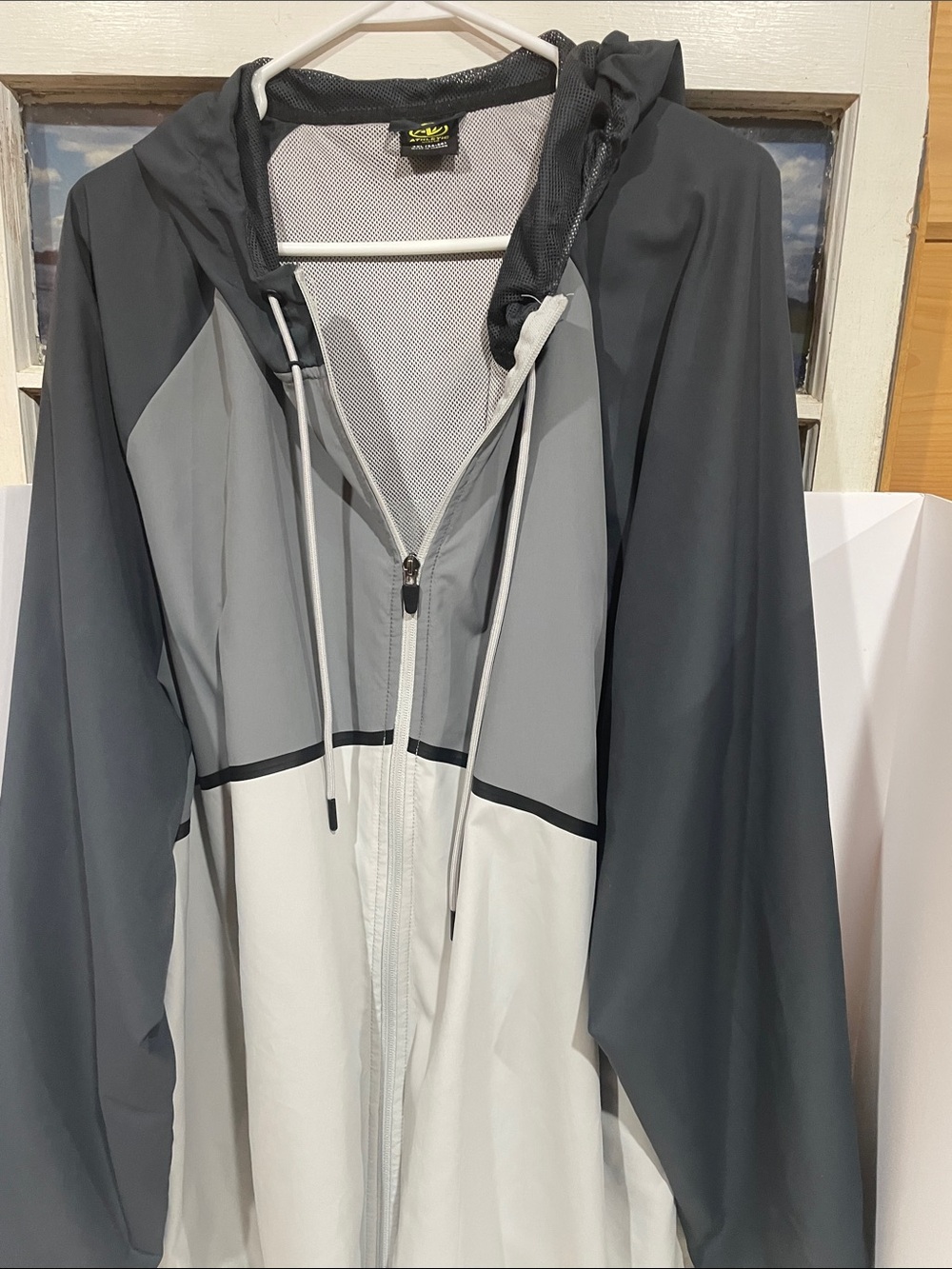 Athletic Works Gray and Black Mesh-Lined Jacket with Yellow Logo